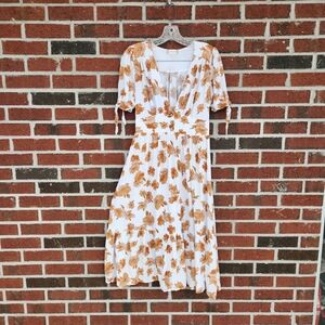 Altar'd State Floral Deep V-Neck Tie-Sleeve Button Front Midi Dress| Size Small